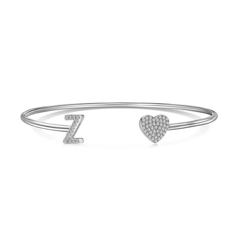 Sterling Silver Lady Plating Letter Heart Shape Cuff Bracelets