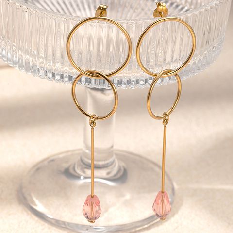 1 Pair Elegant Classical Simple Style Round Crystal 304 Stainless Steel 14K Gold Plated Drop Earrings