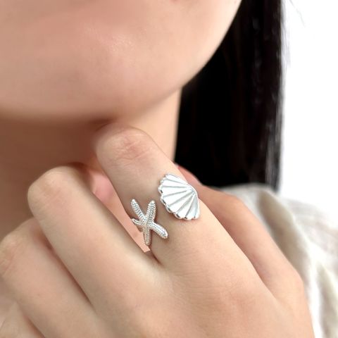Sterling Silver Vacation Japanese Style Simple Style Asymmetrical Starfish Shell Open Rings