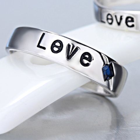 Copper Silver Plated Simple Style Inlay Letter Zircon Open Rings
