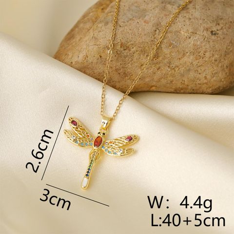 Wholesale IG Style Y2K Vacation Dragonfly Copper Inlay 18K Gold Plated Zircon Pendant Necklace