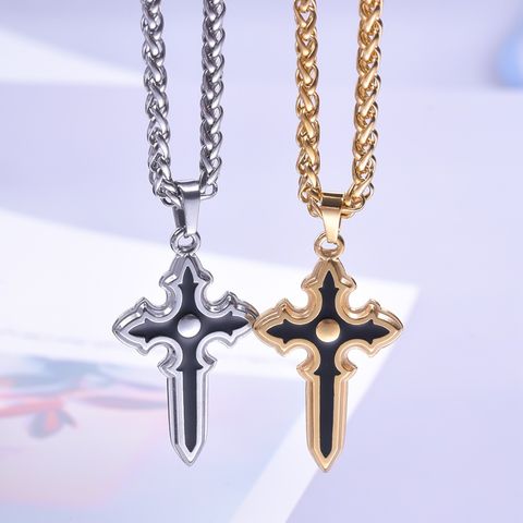 304 Stainless Steel 18K Gold Plated Basic Modern Style Classic Style Enamel Plating Cross Pendant Necklace
