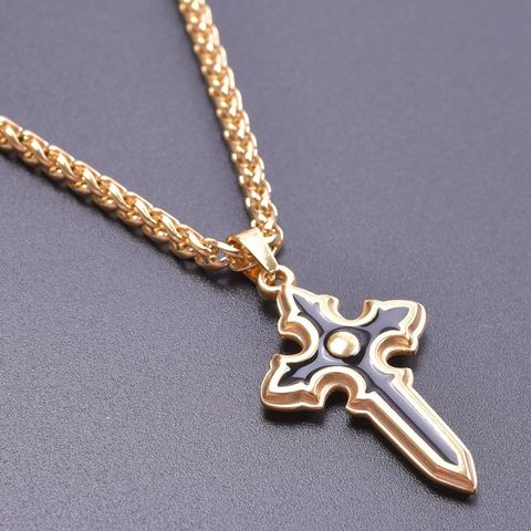 304 Stainless Steel 18K Gold Plated Basic Modern Style Classic Style Enamel Plating Cross Pendant Necklace