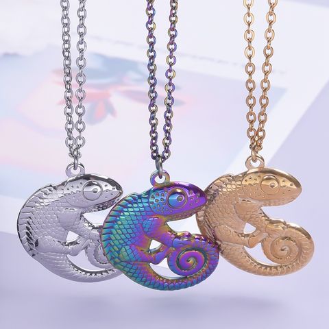 304 Stainless Steel 18K Gold Plated Basic Modern Style Classic Style Plating Lizard Pendant Necklace