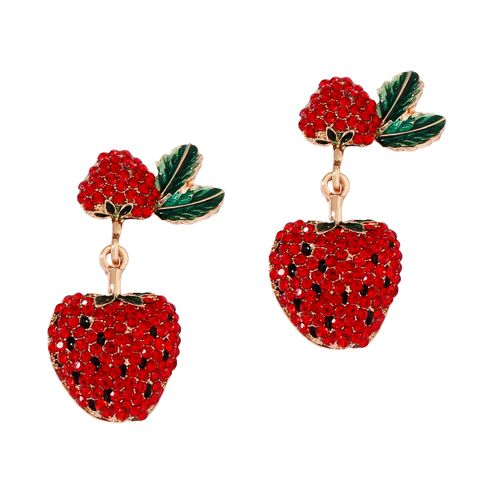 1 Pair Lady Strawberry Inlay Zinc Alloy Artificial Diamond Drop Earrings