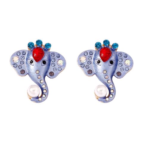 1 Pair Lady Elephant Inlay Zinc Alloy Artificial Pearls Ear Studs