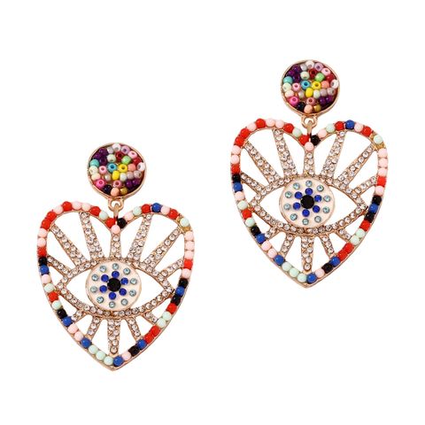 1 Pair Simple Style Heart Shape Inlay Mostacilla Zinc Alloy Artificial Diamond Drop Earrings