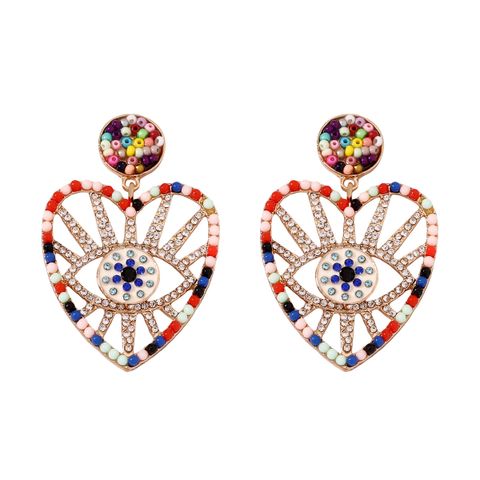 1 Pair Simple Style Heart Shape Inlay Mostacilla Zinc Alloy Artificial Diamond Drop Earrings