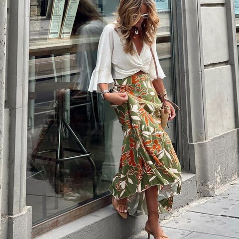 Summer Vacation Plant Spandex Polyester Maxi Long Dress Skirts