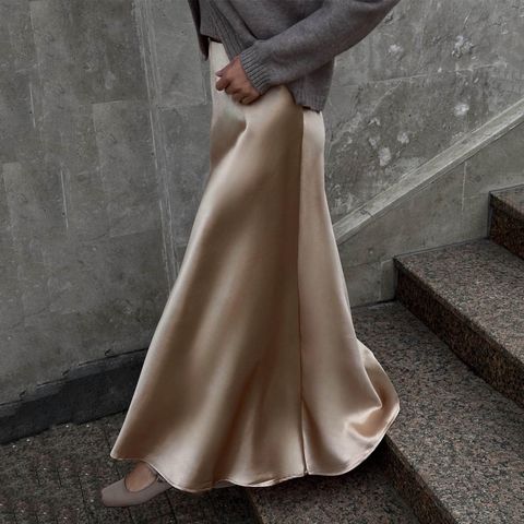 Summer Spring Streetwear Solid Color Spandex Polyester Knee-Length Skirts