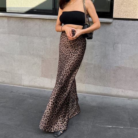 Summer Streetwear Leopard Polyester Maxi Long Dress Skirts