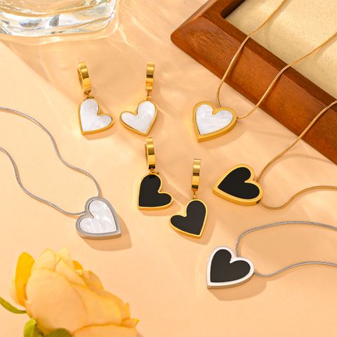 Stainless Steel 18K Gold Plated Princess Simple Style Plating Inlay Heart Shape Acrylic Earrings Necklace