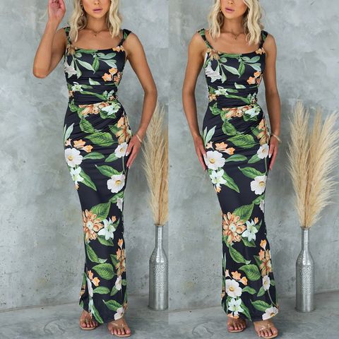 Women's Sheath Dress Vacation Collarless Printing Zipper Sleeveless Plant Flower Midi Dress Holiday Daily Beach