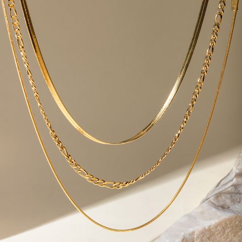 304 Stainless Steel 18K Gold Plated Simple Style Classic Style Solid Color Three Layer Necklace