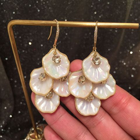 1 Pair Elegant Lady Streetwear Shell Inlay Imitation Shell Brass Zircon 14K Gold Plated K Gold Plated Drop Earrings