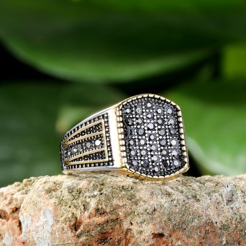 Gothic Hip-Hop Punk Square 316 Stainless Steel  Inlay Rhinestones 18K Gold Plated Men's Rings