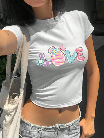 Mujeres Playeras Manga Corta Camisetas Impresión Y2K Letra