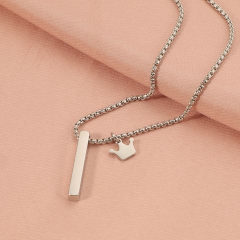 304 Stainless Steel Hip-Hop Beach Commute Crown Rectangle Pendant Necklace