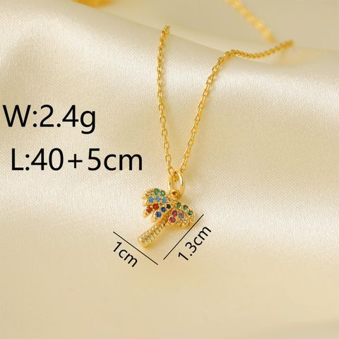 Wholesale IG Style Classic Style Banana Tree Copper Inlay 18K Gold Plated Zircon Pendant Necklace