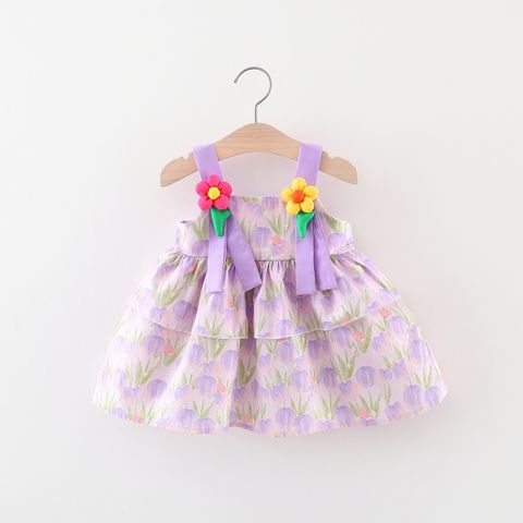 Cute Flower Cotton Girls Dresses