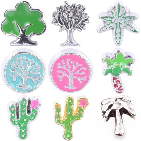 20 PCS/Package 9*8.5mm Alloy Zircon Plant Polished Italian Charms