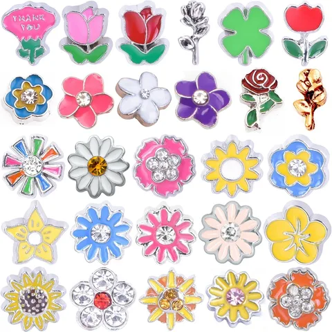 20 PCS/Package Diameter 8mm Diameter 9mm Alloy Zircon Flower Polished Italian Charms