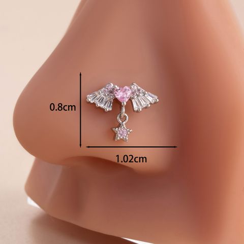 1 Piece Nose Rings & Studs Casual French Style Heart Shape Flower Butterfly 316L Stainless Steel  Copper Inlay Zircon Nose Rings & Studs