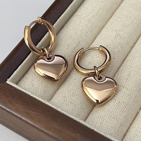 1 Pair Casual Simple Style Heart Shape Plating Titanium Steel 18K Gold Plated Drop Earrings