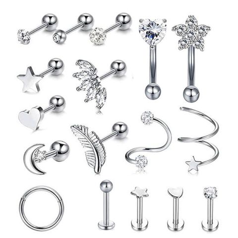 1 Set Ear Cartilage Rings & Studs Casual Simple Style Leaf 304 Stainless Steel Inlay Zircon Ear Cartilage Rings & Studs
