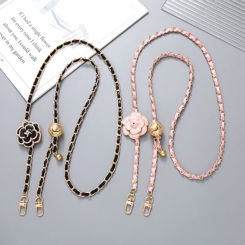 Sweet Simple Style Flower Pu Leather Enamel Inlay Pearl Bag Pendant Mobile Phone Chain