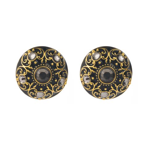 1 Pair Casual Vacation Classic Style Printing Round Enamel Inlay Alloy Rhinestones Gold Plated Ear Studs