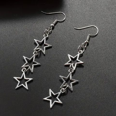 1 Pair Elegant Simple Style Star Solid Color Hollow Out Alloy Silver Plated Drop Earrings