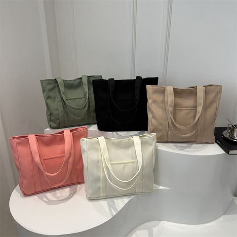 Women's Medium Canvas Solid Color Basic Classic Style Zipper Tote Bag