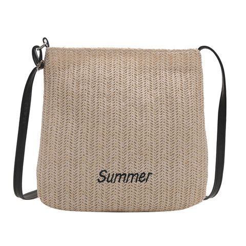 Women's Medium Straw Letter Solid Color Vacation Classic Style Weave Zipper Straw Bag