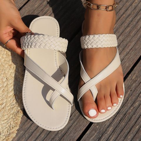 Women's Casual Roman Style Solid Color Round Toe Thong Sandals
