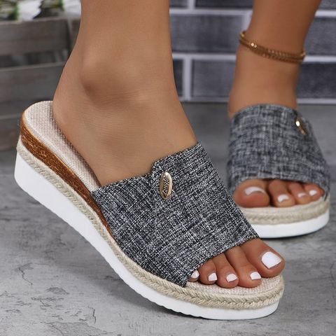 Women's Casual Roman Style Solid Color Round Toe Wedge Sandals