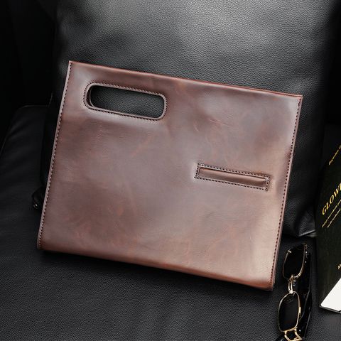 Men's Medium Imitation Leather Solid Color Vintage Style Classic Style Square Zipper Clutch Bag