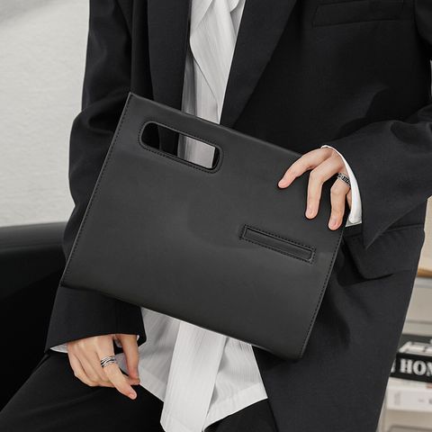Men's Medium Imitation Leather Solid Color Vintage Style Classic Style Square Zipper Clutch Bag