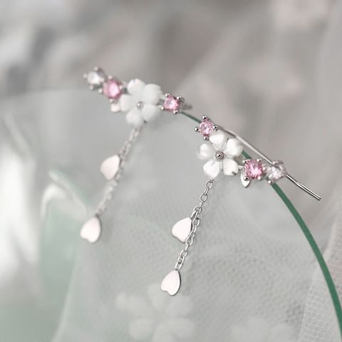 1 Pair Simple Style Classic Style Flower Inlay Sterling Silver Rhinestones Drop Earrings