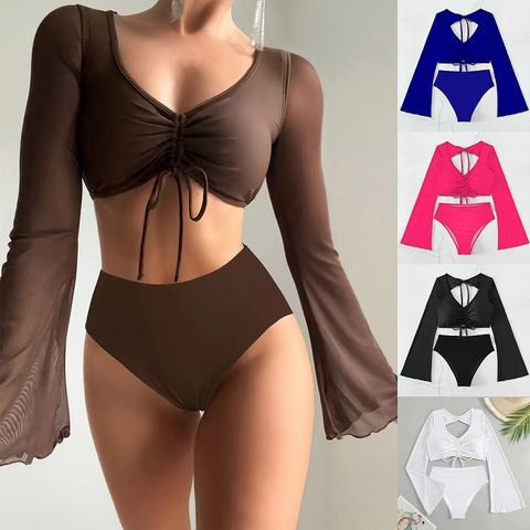 Women's Solid Color 2 Pieces Set Tankinis Swimwear