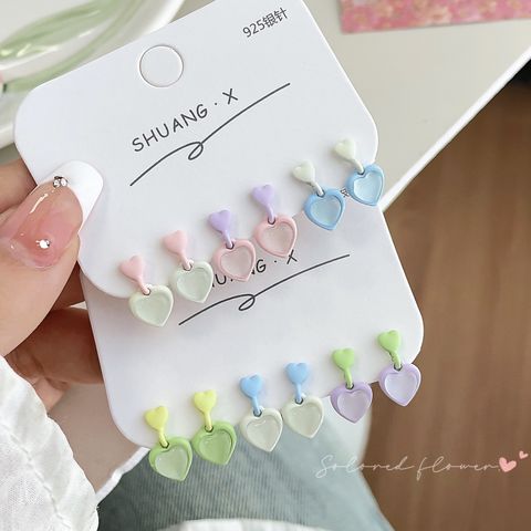 1 Set Sweet Heart Shape Spray Paint Alloy Opal Drop Earrings