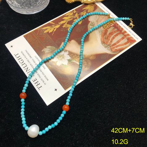 Retro Color Block Turquoise Agate Beaded Women's Necklace
