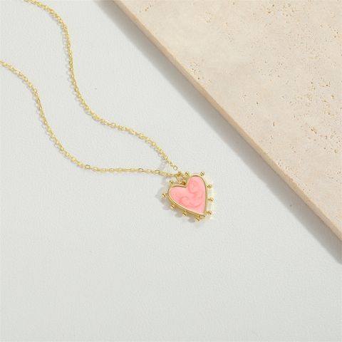 Wholesale Vintage Style Simple Style Commute Heart Shape Copper Enamel 14K Gold Plated Pendant Necklace