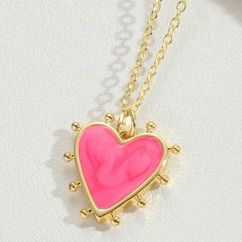 Wholesale Vintage Style Simple Style Commute Heart Shape Copper Enamel 14K Gold Plated Pendant Necklace