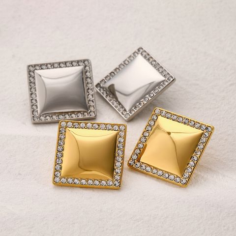 1 Pair IG Style Simple Style Square Plating Inlay 316 Stainless Steel  Zircon 18K Gold Plated Ear Studs