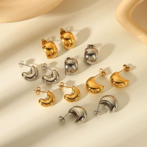 1 Pair Casual Simple Style Commute Round Solid Color Plating 304 Stainless Steel 18K Gold Plated Ear Studs