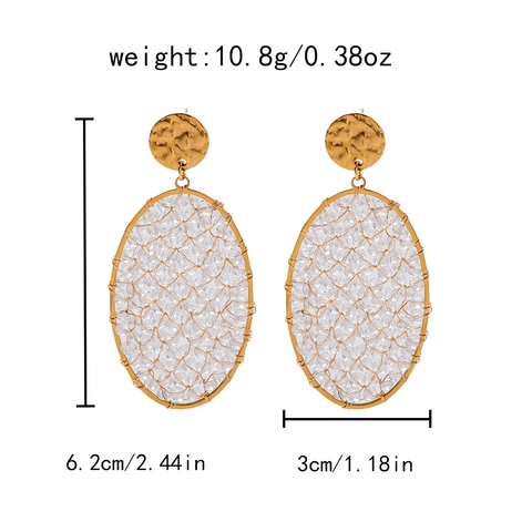 1 Pair Sweet Simple Style Round Square Plating Inlay 304 Stainless Steel Crystal Beads 14K Gold Plated Dangling Earrings