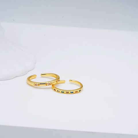 Brass Gold Plated Simple Style Classic Style Plating Round Zircon Open Rings