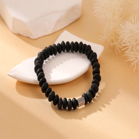 Casual Solid Color Artistic Round Volcanic Rock Agate Beaded Men's Bracelets