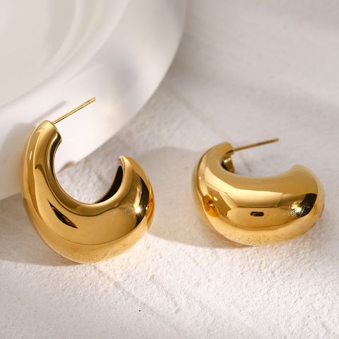 1 Pair IG Style Simple Style C Shape 316 Stainless Steel  18K Gold Plated Ear Studs